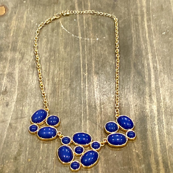 NEW! FLOWER Navy & Gold Statement Necklace - Picture 2 of 7